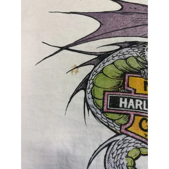 Vintage Harley Davidson 3D Emblem Single Stitch T-Shirt Dragon Bike Large 1980s